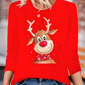 Festive Red Reindeer Women's Top